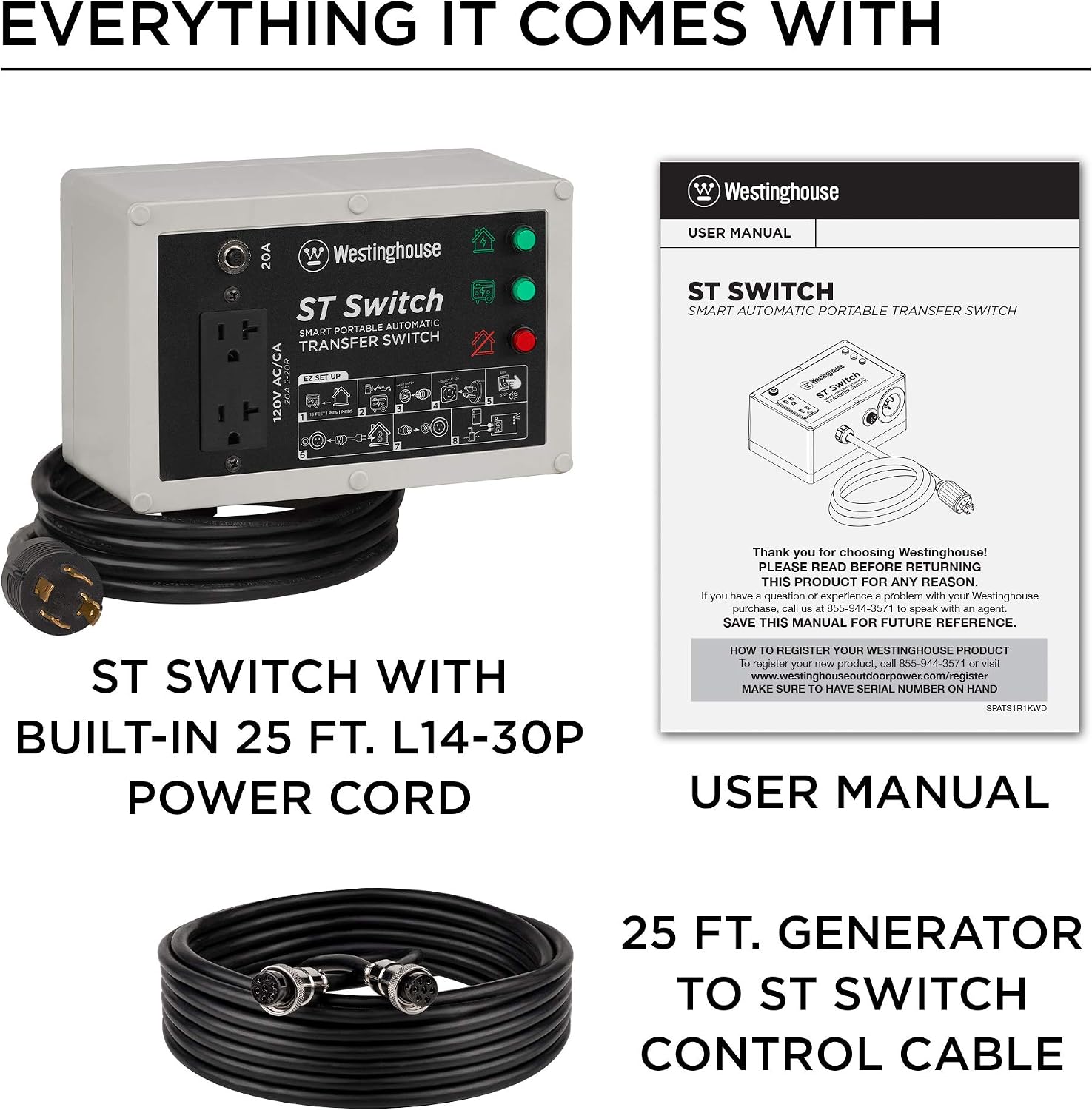 Westinghouse Outdoor Power Equipment ST Switch with Smart Portable Automatic Transfer Technology Home Standby Alternative, For Sump Pumps, Refrigerators, and More, Black and White