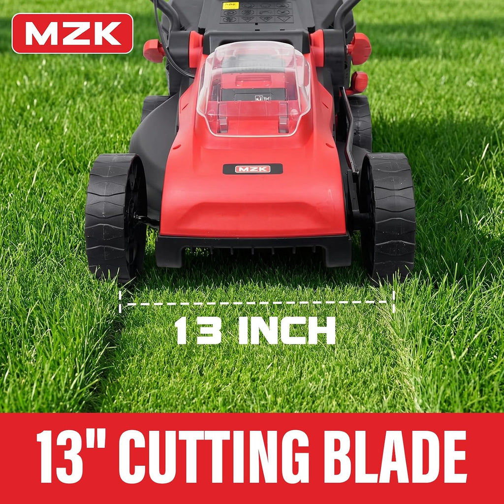 MZK 20V 13' Electric Lawn Mower, Brushless Cordless Lawn Mower with 4-Position Height Adjustment, Walk-Behind Push Mowers with 8 Gallon Grass Bag, 2 x 4.0Ah Batteries & Charger Included