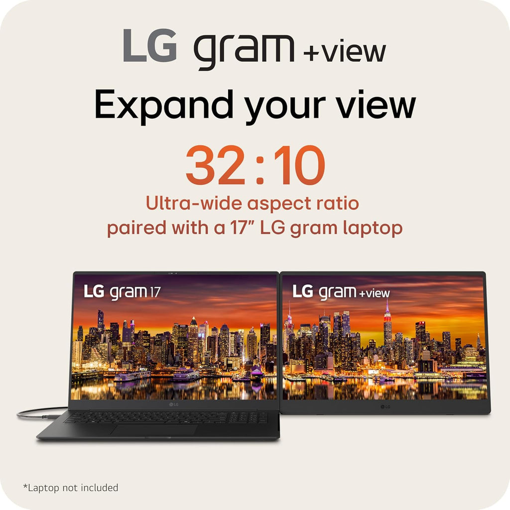 LG gram +View 17-inch Lightweight, Portable WQXG (2560x1600) Anti-Glare IPS Monitor, 16:10 Aspect Ratio, up to DCI-P3 99% Color, Built-in Speaker, USB Type-C, DisplayPort, mini HDM - Titan Silver