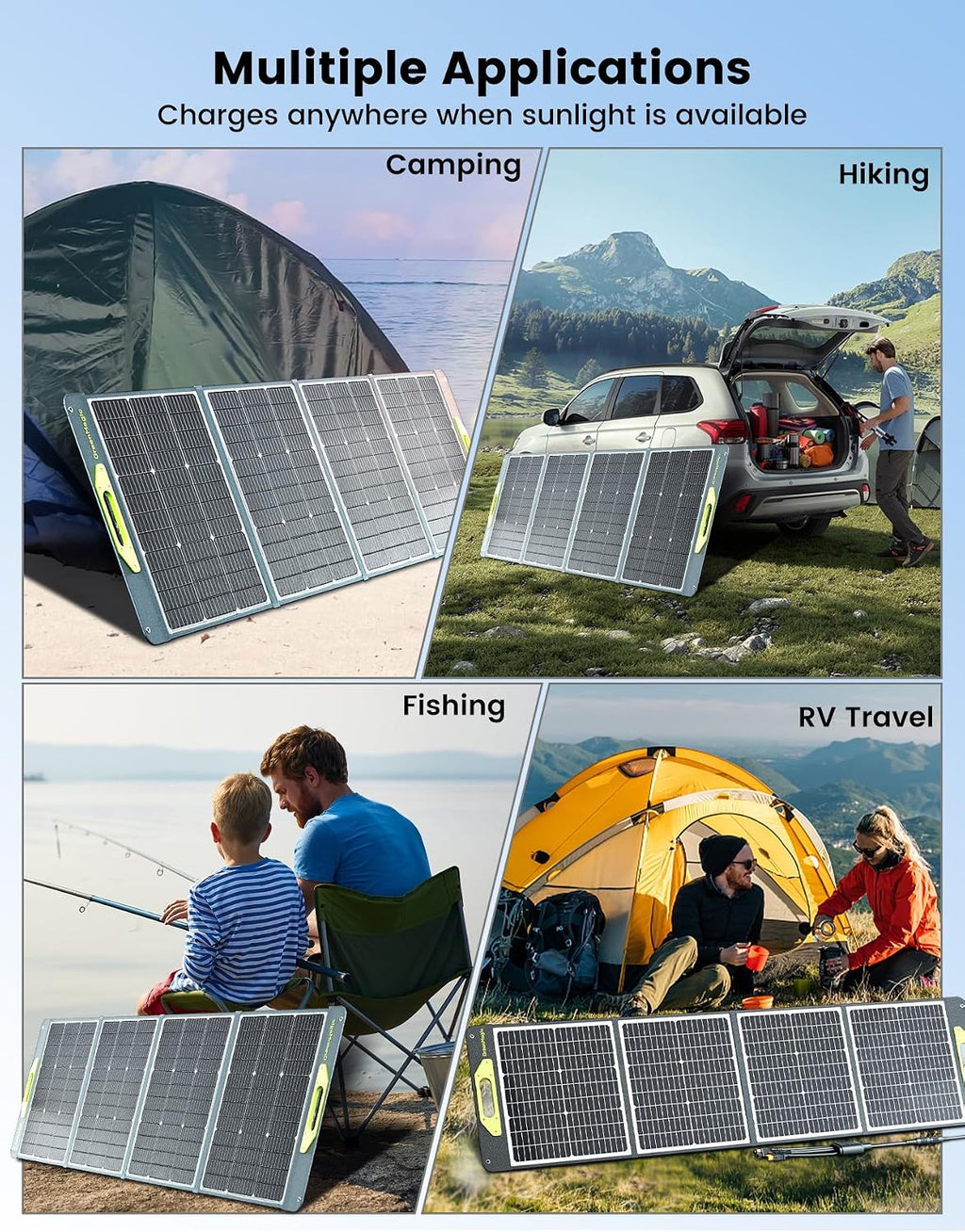 Greenmagic120W Portable Solar Panel 19V, 120W Foldable Solar Panels Kit with Adjustable Kickstands, Waterproof IP65 for Camping, Outdoor, Power Station,RVS