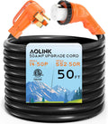 50 Amp 50 Feet RV/Generator Cord with 135° Designed Handle and Twist Locking Connector, Heavy Duty 6/3+8/1 Gauge STW Wire, 14-50P Male and SS2-50R Female for RV Camper and Generator to House