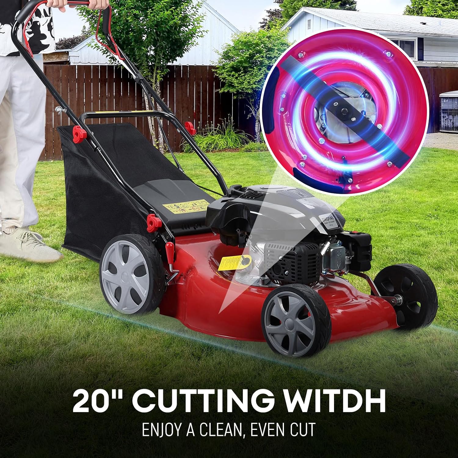 Self Propelled Gas Lawn Mower,141cc OHV Engine with Air Cooling, 20' Steel Deck, 3-in-1 Cutting System, 8-Level Height Adjustment, 20L Grass Catcher, Foldable Design Red (US Fast Arrival)