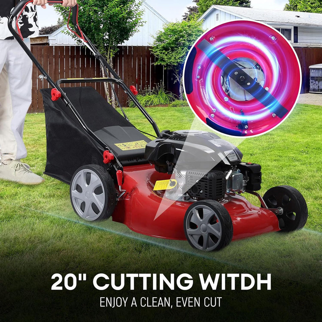 Self Propelled Gas Lawn Mower,141cc OHV Engine with Air Cooling, 20' Steel Deck, 3-in-1 Cutting System, 8-Level Height Adjustment, 20L Grass Catcher, Foldable Design Red (US Fast Arrival)