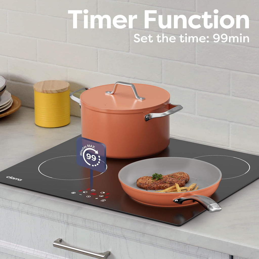 CDV 6000W Built-in Induction Cooktop 4 Burners, 24 Inch Electric Cooktop Touch Control Ceramic Glass Plate 9 Power Levels Fast Heating Child Safety Lock