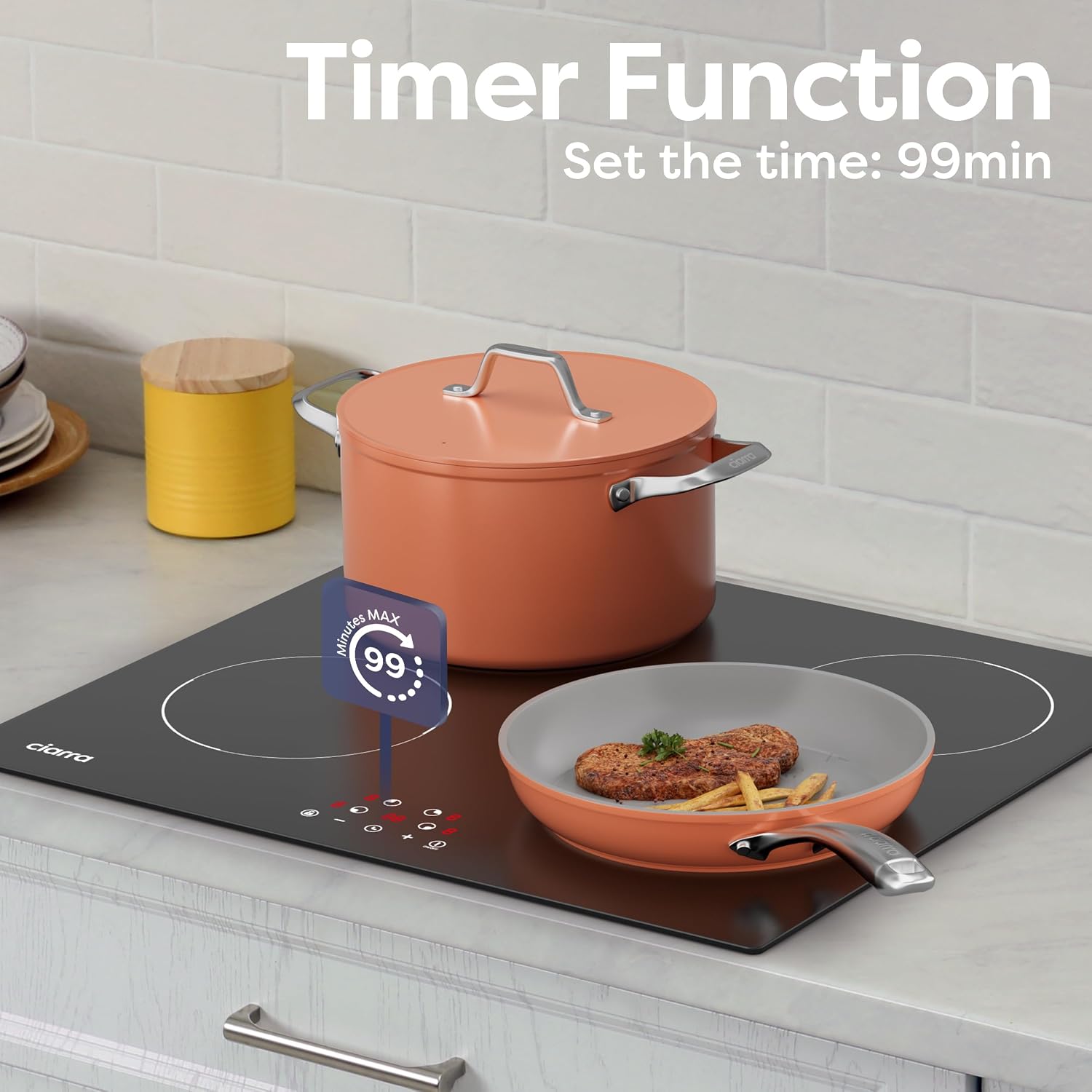CDV 6000W Built-in Induction Cooktop 4 Burners, 24 Inch Electric Cooktop Touch Control Ceramic Glass Plate 9 Power Levels Fast Heating Child Safety Lock