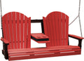 LuxCraft 5' Adirondack Hanging Porch Swing with Flip Down Console, Outdoor Patio Swing, Front Porch Swing, Outdoor Swing Bench (Red & Black)