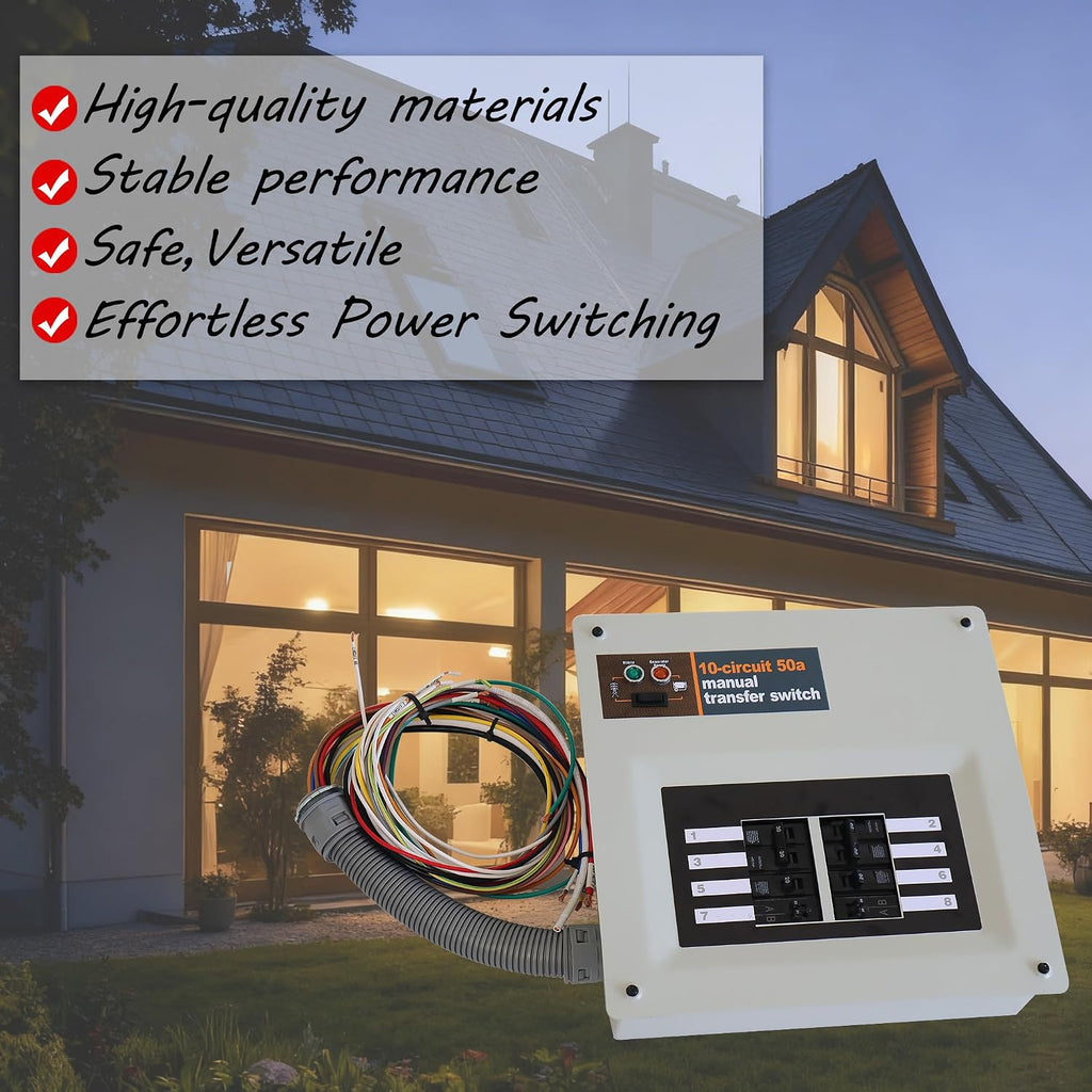 50 Amp Manual Transfer Switch Kit Indoor Pre-Wired – Compatible with Portable Generators Such as XG10000E, XP10000E, GP15000E, and GP17500E, for Generac 9854