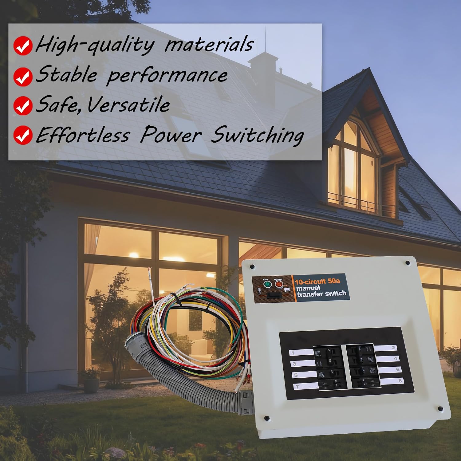 50 Amp Manual Transfer Switch Kit Indoor Pre-Wired – Compatible with Portable Generators Such as XG10000E, XP10000E, GP15000E, and GP17500E, for Generac 9854