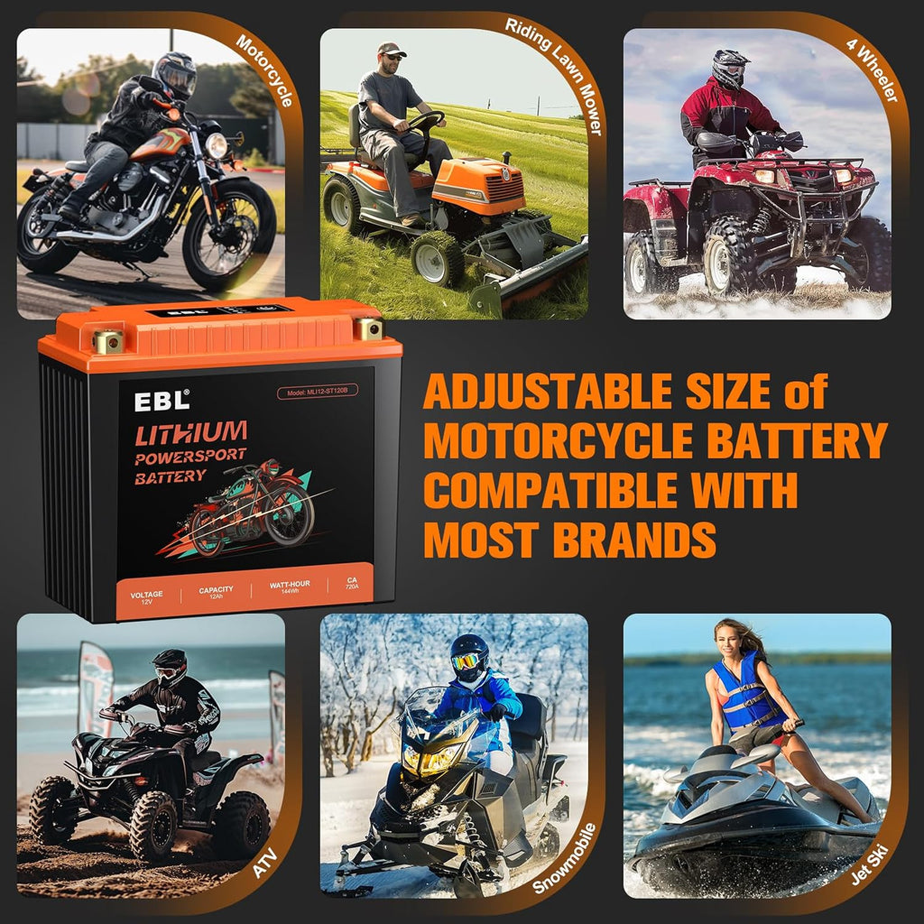 EBL Lithium YTX20L-BS, 360CCA Lithium LiFePO4 Motorcycle Battery, 12V 12Ah ATV, UTV, Jet Ski, 4 Wheeler, Quad, Riding Lawn Mower, Tractor, Scooter, PWC, Seadoo, Polaris and Generator Battery