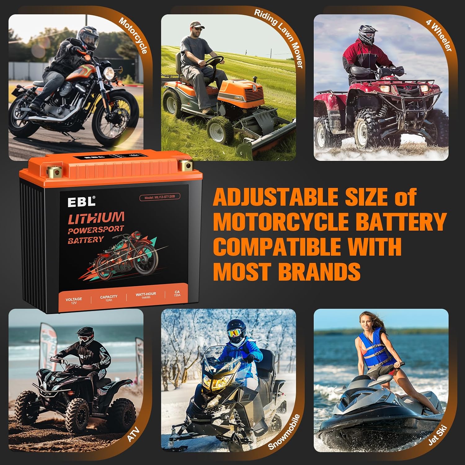 EBL Lithium YTX20L-BS, 360CCA Lithium LiFePO4 Motorcycle Battery, 12V 12Ah ATV, UTV, Jet Ski, 4 Wheeler, Quad, Riding Lawn Mower, Tractor, Scooter, PWC, Seadoo, Polaris and Generator Battery