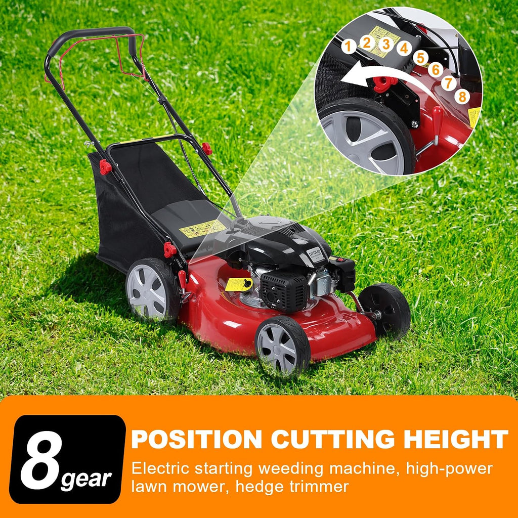 Self Propelled Gas Lawn Mower,141cc OHV Engine with Air Cooling, 20' Steel Deck, 3-in-1 Cutting System, 8-Level Height Adjustment, 20L Grass Catcher, Foldable Design Red (US Fast Arrival)