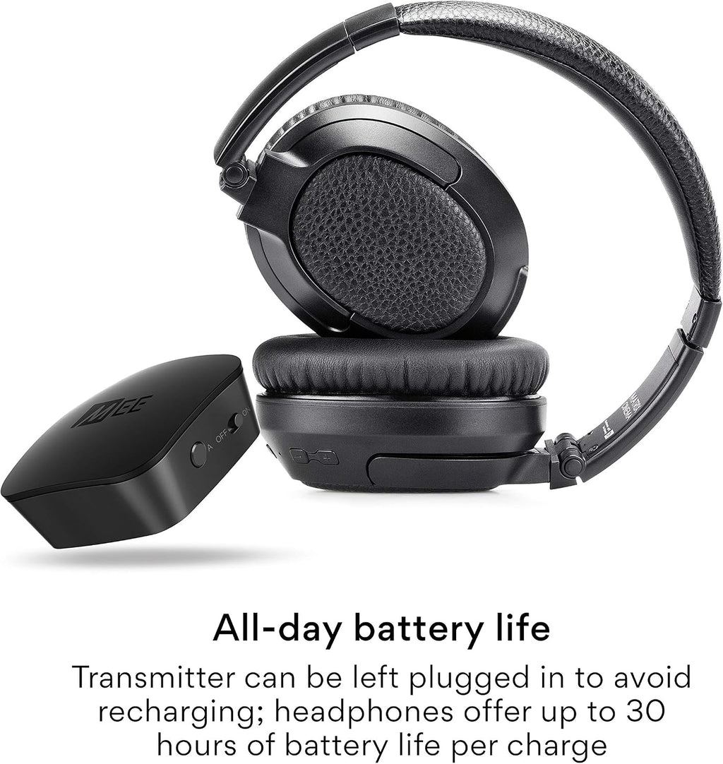 MEE Audio Connect T1CMA Bluetooth Over-Ear Wireless Headphones Headset for TV with no Audio Delay; Includes Transmitter (Optical/AUX/RCA) and CinemaEAR Audio Enhancement for Seniors & Hard of Hearing