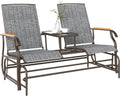 Outsunny 2 Person Outdoor Glider Bench, Patio Swing Glider Chair Loveseat with Breathable Mesh, Table, Steel Frame for Garden, Backyard, Porch, Gray