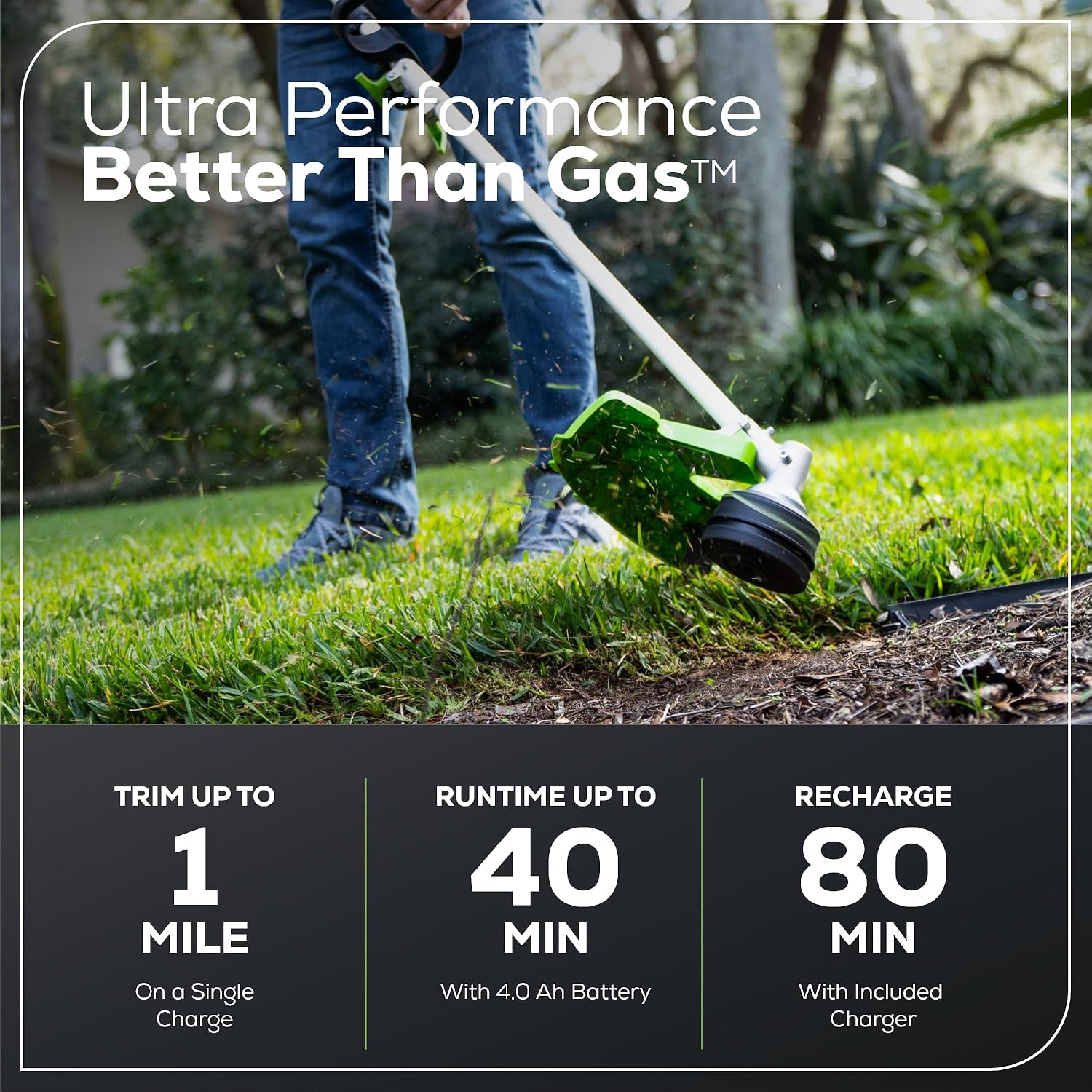 Greenworks 60V 16' Brushless Cordless String Trimmer, Attachment Capable, Load N' Go Line Head, Shoulder Strap Included, 4.0Ah Battery & Charger, 4-Year Warranty