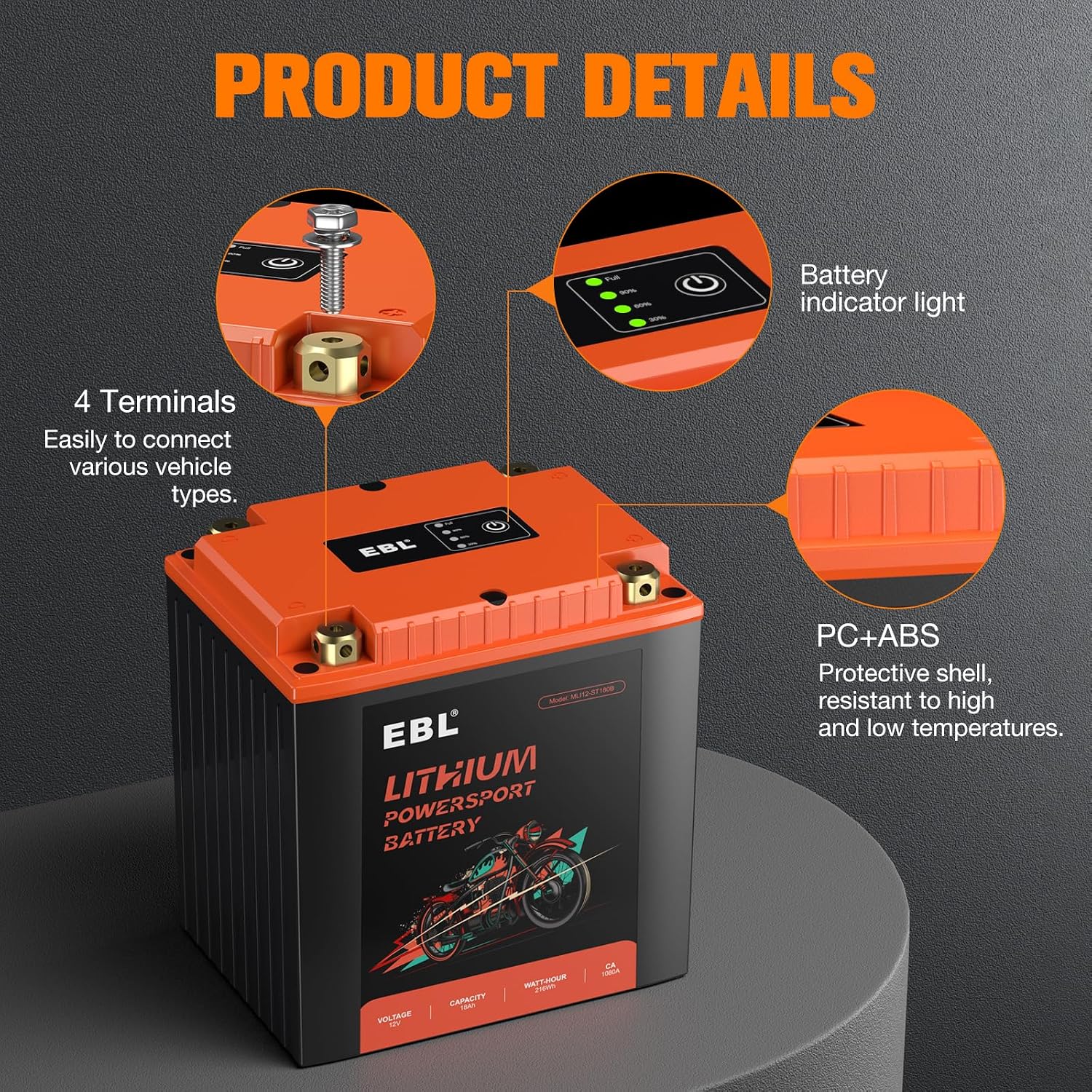 EBL Lithium YTX30L-BS, 540CCA Lithium LiFePO4 Motorcycle Battery, 12V 18Ah ATV, UTV, Jet Ski, 4 Wheeler, Quad, Riding Lawn Mower, Tractor, Scooter, PWC, Seadoo, Polaris and Generator Battery
