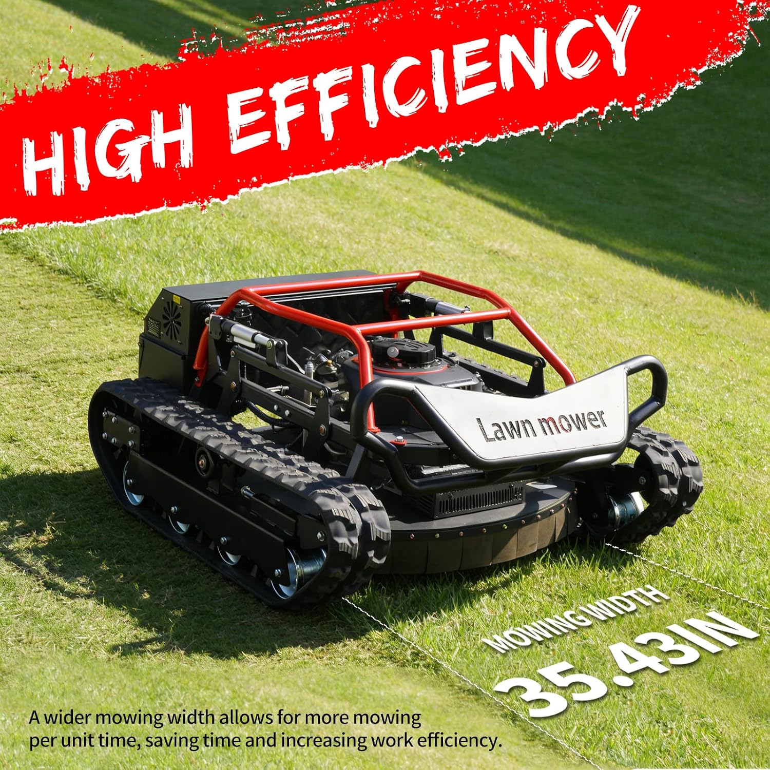 Remote-Controlled Robotic Lawnmower, Featuring a 27hp High-Power Twin-Cylinder Engine and a 48v Brushless Motor. All-Terrain Off-Road Lawnmower with a Mowing Width of up to 35.43 Inches