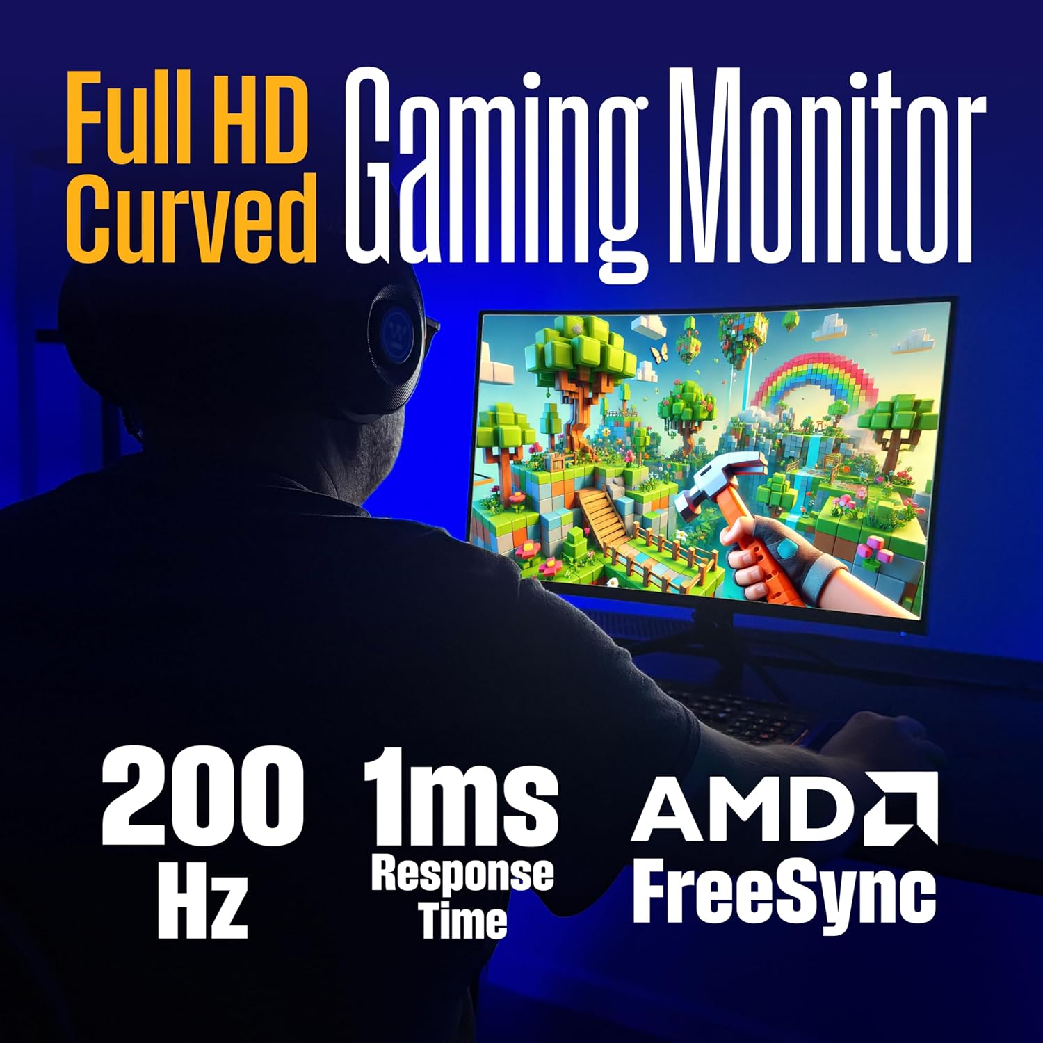 Westinghouse 27 Inch Curved Gaming Monitor, 200Hz, 1ms, FHD 1080P, 3000:1 Contrast Ratio, 118% sRGB, 1500R, AMD FreeSync, Eyecare, for PC Games with Built-in Speakers, DisplayPort, HDMIx2-Black