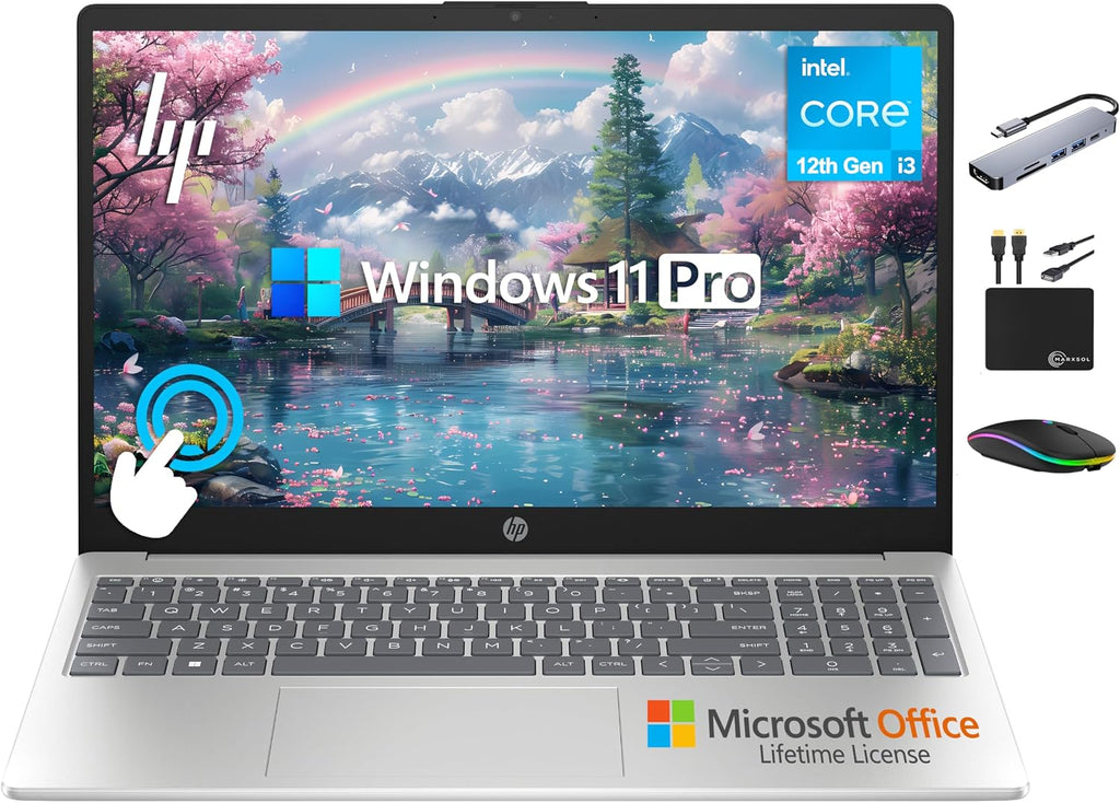 HP 2025 Business 15.6' HD Touch Laptop, 6-Core Intel i3 Processor (Upto 4.4GHz), 16GB RAM, 1TB Storage (512GB SSD+500GB Ext), Long Battery, MarxsolAccessory, Lifetime Microsoft Office, Win 11 Pro