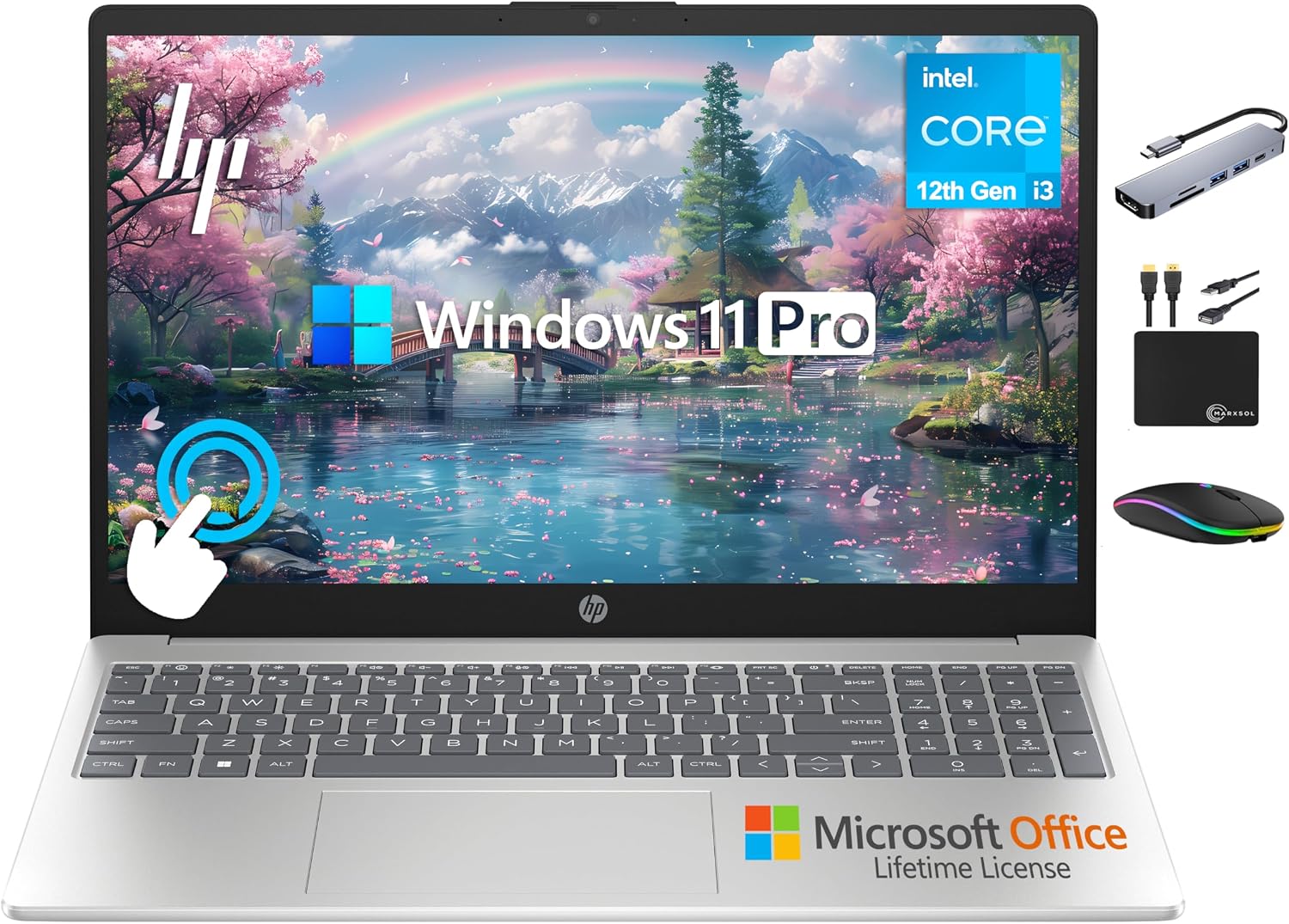 HP 2025 Business 15.6' HD Touch Laptop, 6-Core Intel i3 Processor (Upto 4.4GHz), 16GB RAM, 1TB Storage (512GB SSD+500GB Ext), Long Battery, MarxsolAccessory, Lifetime Microsoft Office, Win 11 Pro