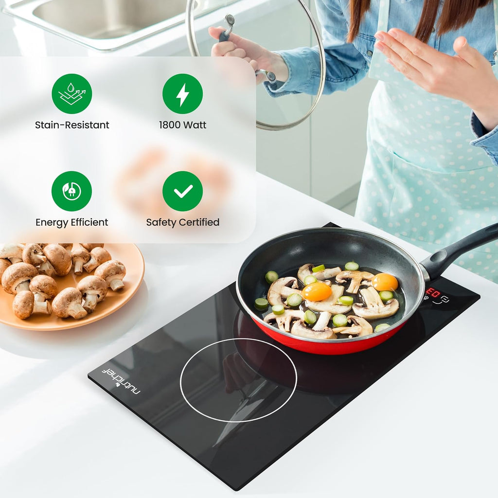 NutriChef Induction Cooktop 2 Burner, Electric Stove - Adjustable Temperature, Digital Touch Sensors, Stain-Resistant/Easy-to-Clean, Induction Hot Plate, 20 x 11 Inch - 1800 Watt