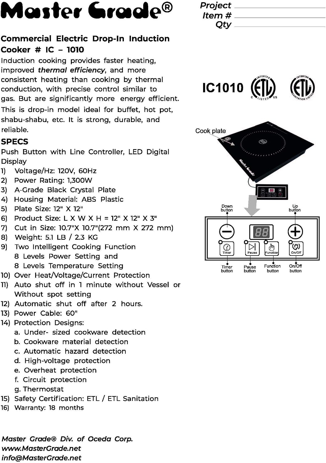Portable Induction Cooktop, Hot Plate Electric, Single Burner, 10 Levels Power, 120V, 1300W, ETL Sanitation