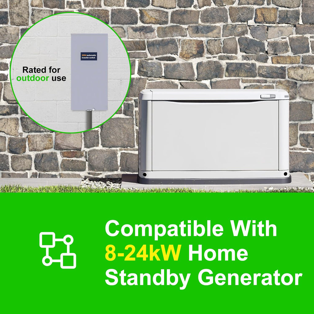200 Amp Single Phase Automatic Transfer Switch - NEMA 3R Aluminum Enclosure for Outdoor and Indoor Power Management, Service Entrance Rated, Replaces Generac RXSW200A3