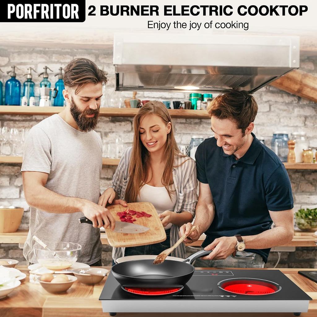 Electric Cooktop,110V 2400W 2 Burner Electric Cooktop,Countertop and Built-in Stove top with 9 Power Levels,Child Safety Lock, Timer, LED touch control,Overheat Protection