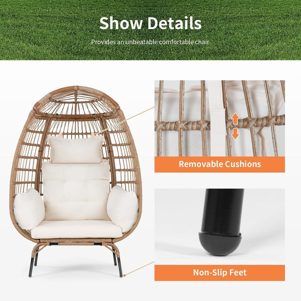 Oversized Egg Chair with Stand, Room Decor Aesthetic Reading Chair, Lounge Chairs for Outside Wicker Egg Chair, Outdoor Chairs Comfortable Rattan Chair, 352Lb Capacity Patio Chairs Outdoor Furniture