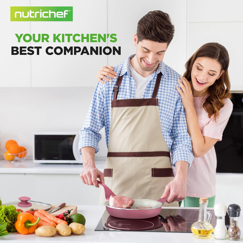 NutriChef 54-Piece Kitchen Cookware Set – Complete Non-Stick Ceramic Pots and Pans Set with Utensils, Bakeware, and Knife Set, Gas, Electric & Induction Compatible, Blush Pink Kitchen Essentials