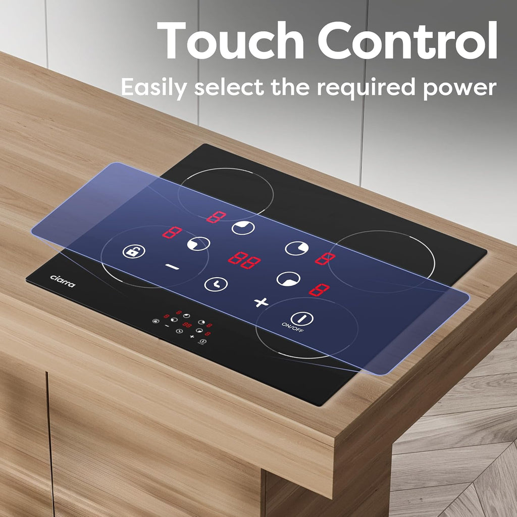 CDV 6000W Built-in Induction Cooktop 4 Burners, 24 Inch Electric Cooktop Touch Control Ceramic Glass Plate 9 Power Levels Fast Heating Child Safety Lock