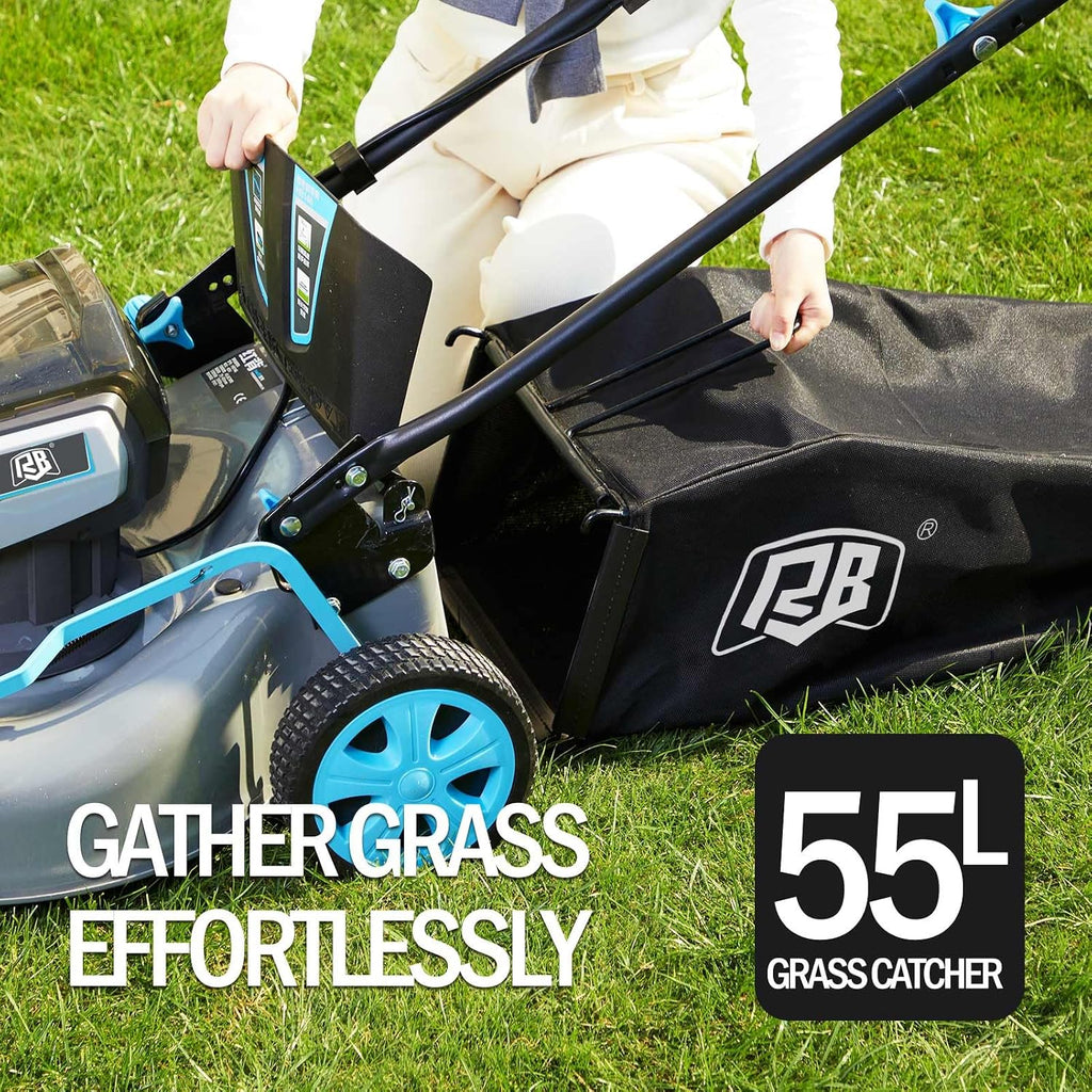 RB 80V Battery Power Lawn Mower 18' Cordless 7 Cutting Heights Adjustable Lawnmower Brushless Motor Low Noise 4 in 1 Push Mower with Fast Charger and 2 x40V 4.0AH Battery