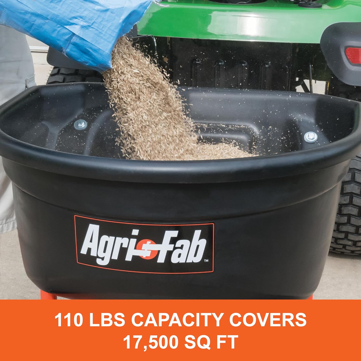 Agri-Fab 45-0527 110 lb. Tow- Behind Lawn & Garden Broadcast Spreader for Seed,Fertilizer,Salt,Ice Melt; Easy to use Flow Control from Seat of Riding Lawn Mower