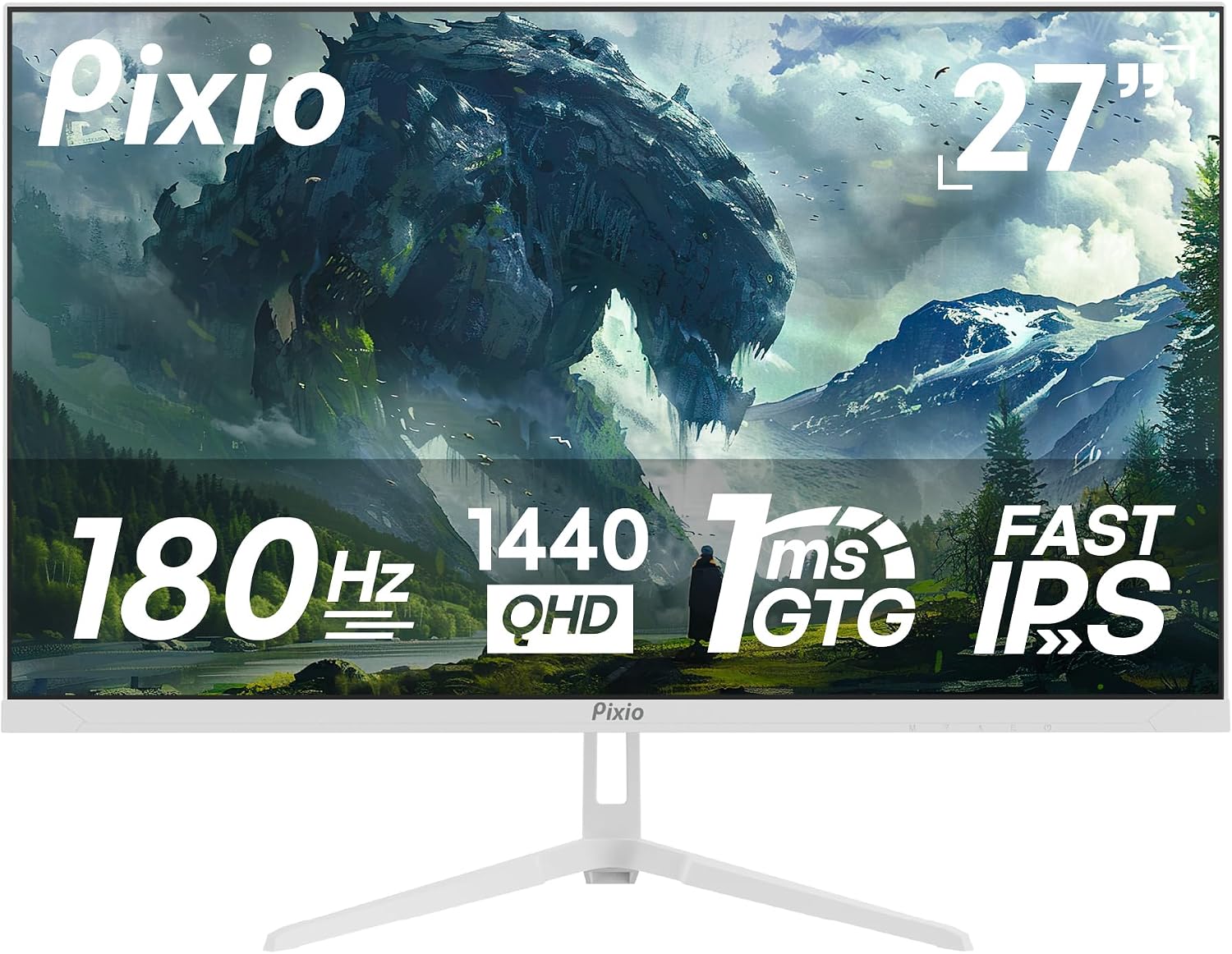 Pixio PX278 Wave White 27 inch 180Hz Refresh Rate Quad HD 1440p Resolution Fast IPS Panel 1ms GTG Response Time Built-in Speakers Gaming Monitor with AMD FreeSync