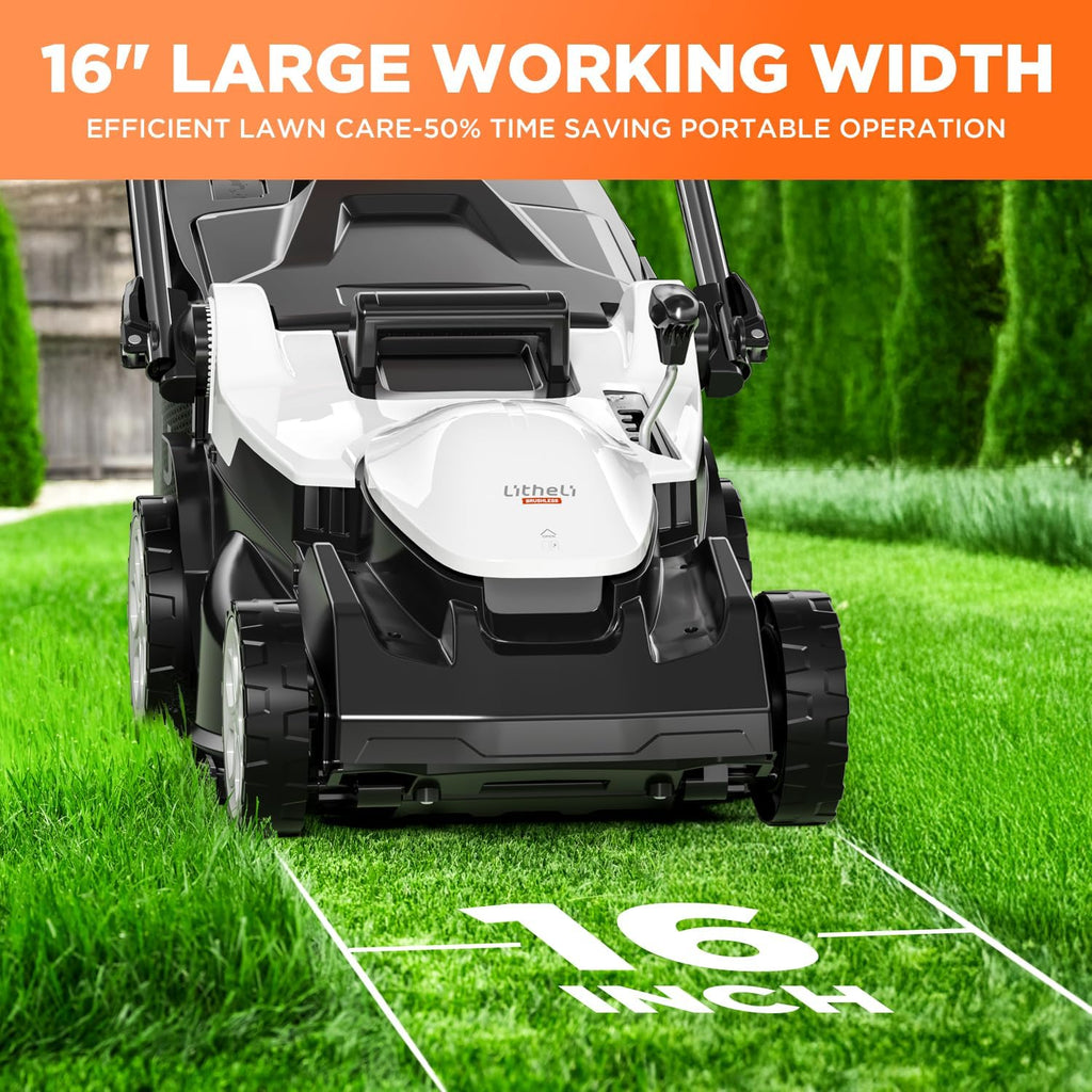 Litheli 40V (2 x 20V) 16' Electric Lawn Mower Cordless, Brushless Lawnmower with 6-Height Adjust, Portable & Lightweight Push Battery Powered Lawn Mower (2 * 4.0AH Batteries Included)