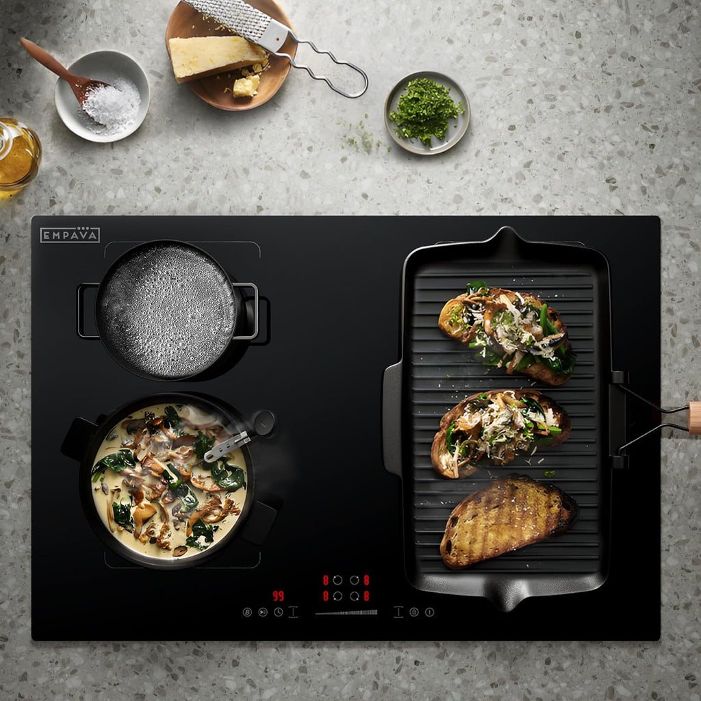 Empava 30 Inch Electric Induction Cooktop Built-In, Bridge-Sync, Smooth Glass Surface, Power Boost, Slider Touch Control, Timer, Pause Function, Child Lock, Hardwired Kitchen Appliance