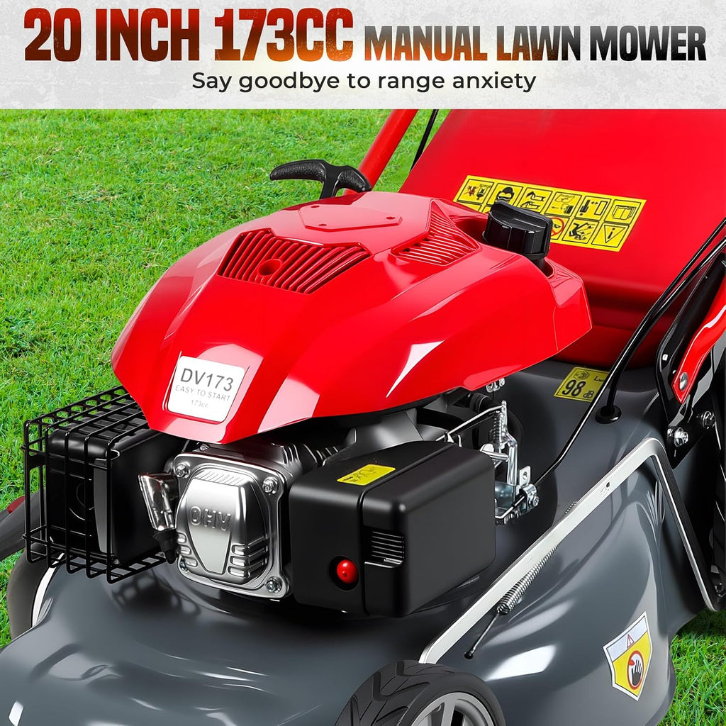 Lawn Mower Gas Powered, Gas Mower with 60l Grass Bag Big Wheels, 173cc Gas Engine 3 in 1 Mulching, Bagging & Side Discharge Self Propelled Walk-Behind Push Mower for Hills 2800RPM (Upgraded 02)