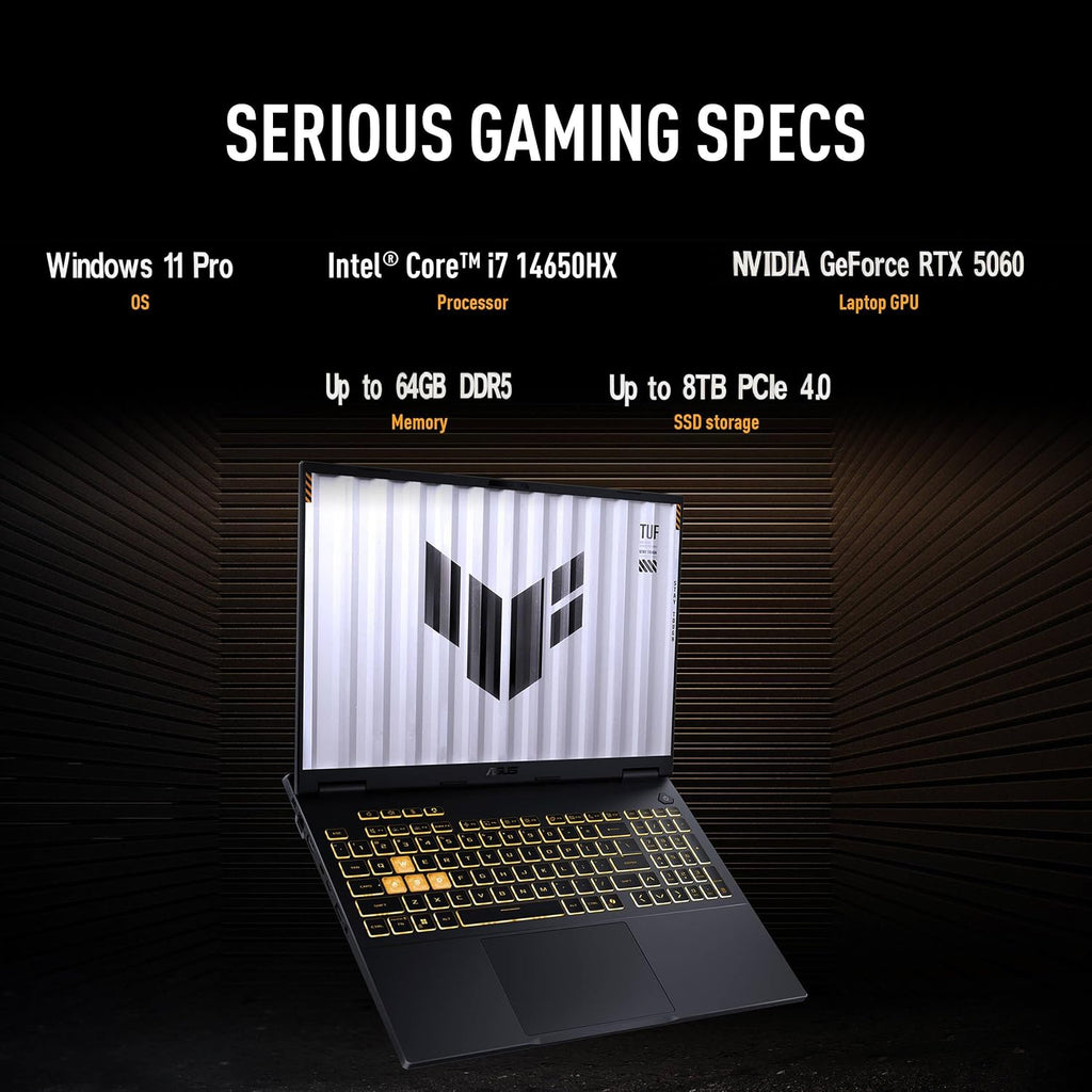 ASUS TUF Gaming F16 Laptop, NVIDIA RTX 5060, Intel i7-14650HX(Up to 5.2GHz), 16' FHD+ 165Hz LCD Anti-Glare Display, WiFi 6E, Fast Charge, 32 GB DDR5, 2 TB SSD, Windows 11 Pro, Accessories
