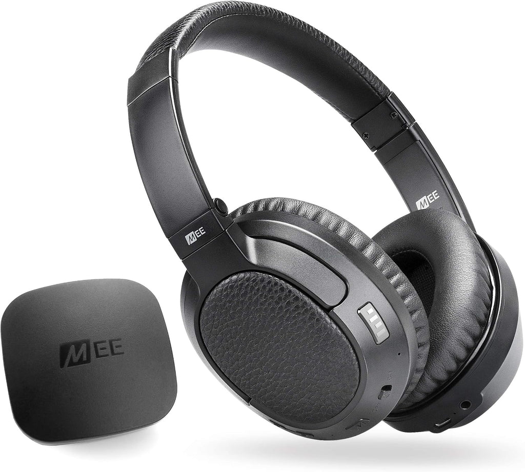 MEE Audio Connect T1CMA Bluetooth Over-Ear Wireless Headphones Headset for TV with no Audio Delay; Includes Transmitter (Optical/AUX/RCA) and CinemaEAR Audio Enhancement for Seniors & Hard of Hearing