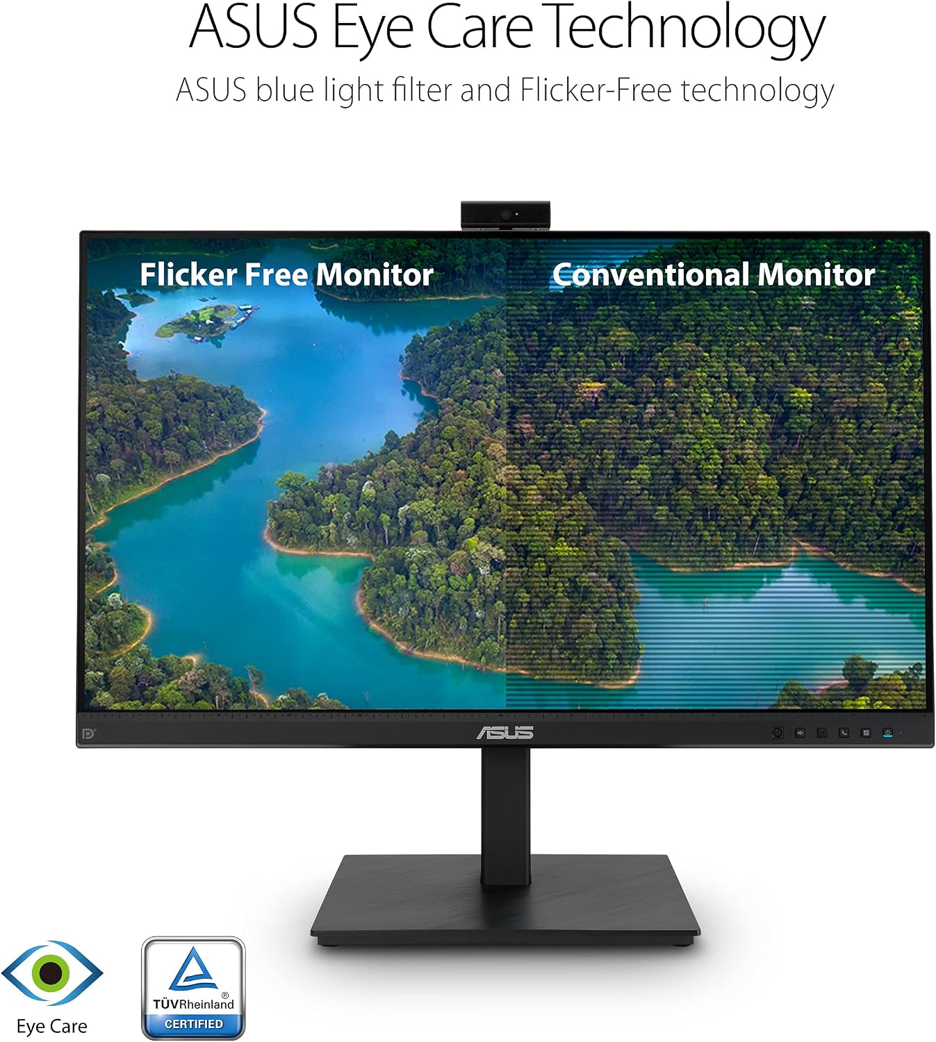 ASUS 27' 1080P Video Conference Monitor (BE279QSK) - Full HD, IPS, Built-in Adjustable 2MP Webcam, Mic Array, Speakers, Eye Care, Wall Mountable, Frameless, HDMI, DisplayPort, VGA, Height Adjustable