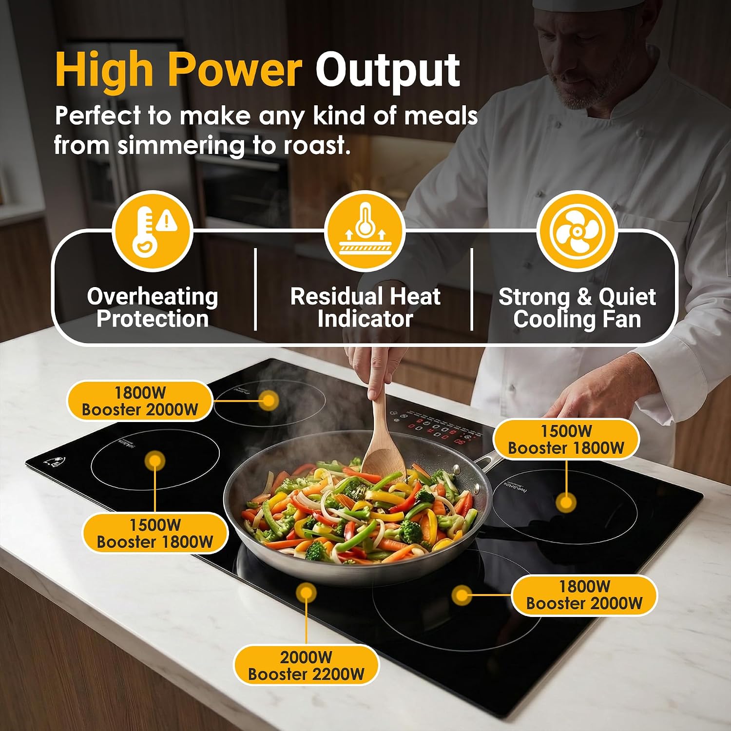 K&H 5 Burner Induction Cooktop - 36 Inch Built-In Electric Cermic Stove Top - 17 Heating Levels, 240V, 9200W High-Power Built-in Electric Stove Top - Child Lock, Timer & Touch Control - IN36-9205