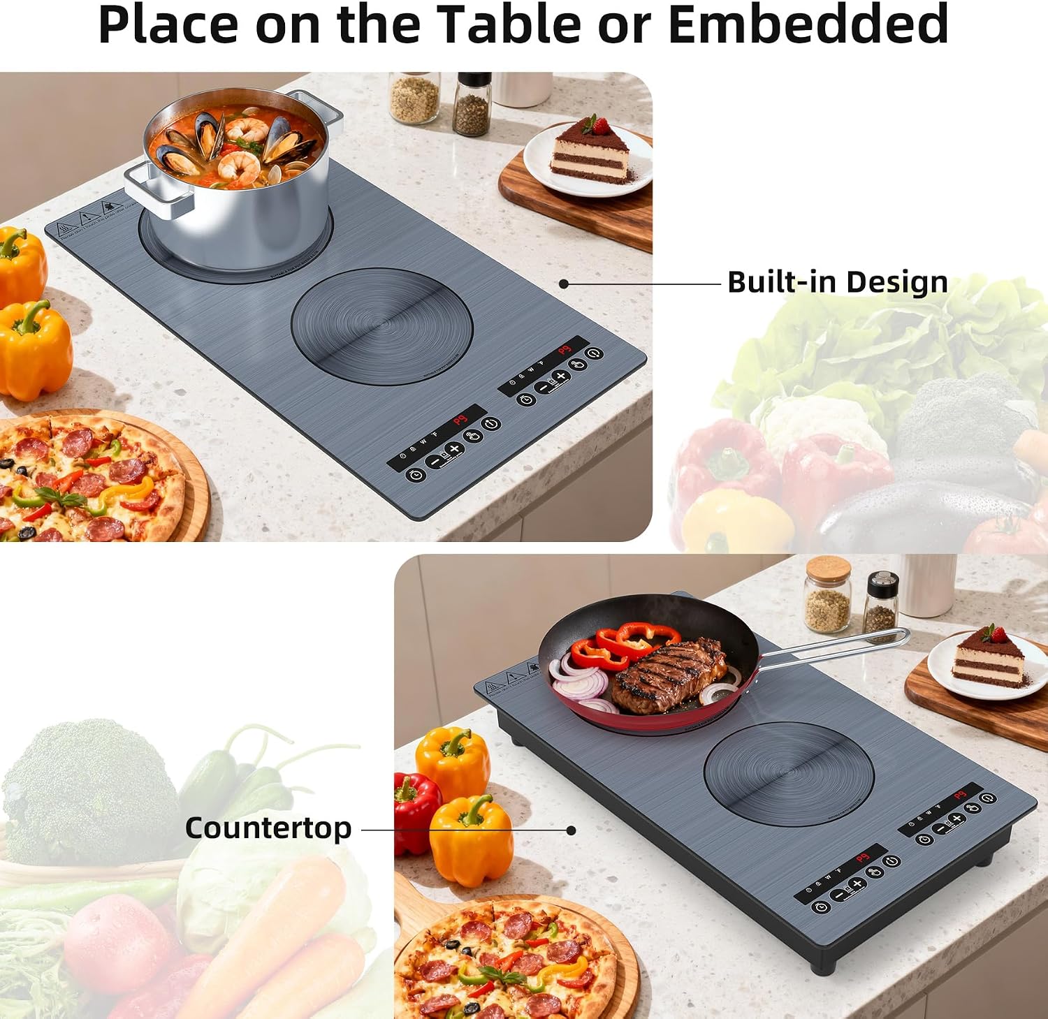 VBGK induction cooktop,110V 2300W double burner hot plate with LED touch control, 9 Power Levels, Kids Lock & Timer, Overheat Protection,2 burner induction cooktop