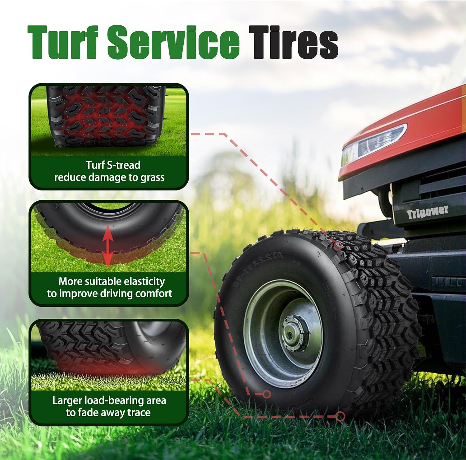 TRIPOWER 22x11.00-10 Golf Cart Tires - 22x11x10 DOT Street Tires for Golf Cart EZGO Club Car, All Terrain, 6PR Tubeless, 1270lbs Capacity, Set of 2