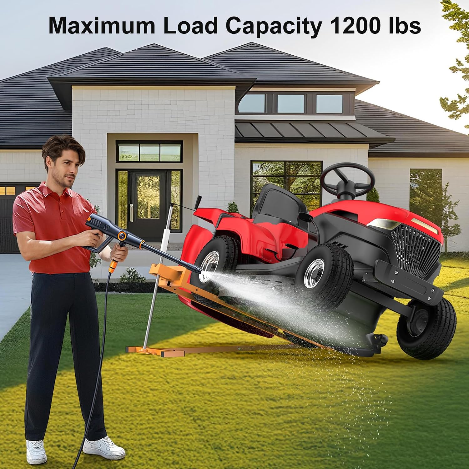 1200LBS Heavy-Duty Lawn Tractor Lift & Riding Mower Lift Jack, 3 Mins Quick Setup, Steel Frame Lawn Mowers & Lawn Mower Lift with Rotating Sleeve & Manual and Power Tool Handle