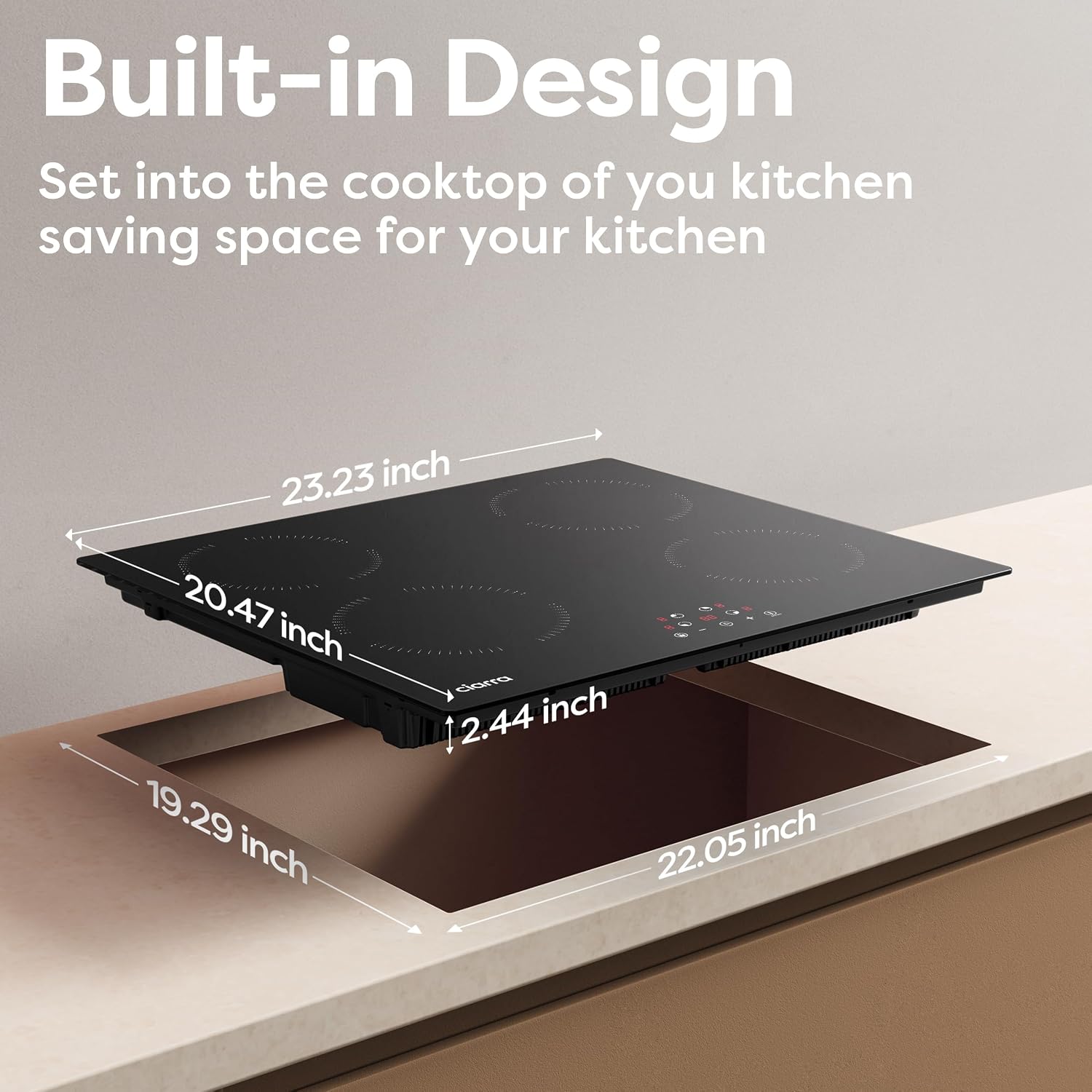 CDV 6000W Built-in Induction Cooktop 4 Burners, 24 Inch Electric Cooktop Touch Control Ceramic Glass Plate 9 Power Levels Fast Heating Safety Child Lock