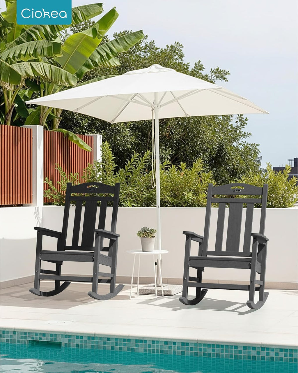 Ciokea Oversized Outdoor Rocking Chairs Set of 2, 380lbs Heavy-Duty Large Patio Rocker, High Back Cozy Porch Chairs, Weather Resistant Patio Rocking Chairs for Outside, Fire Pit, Deck, Dark Grey