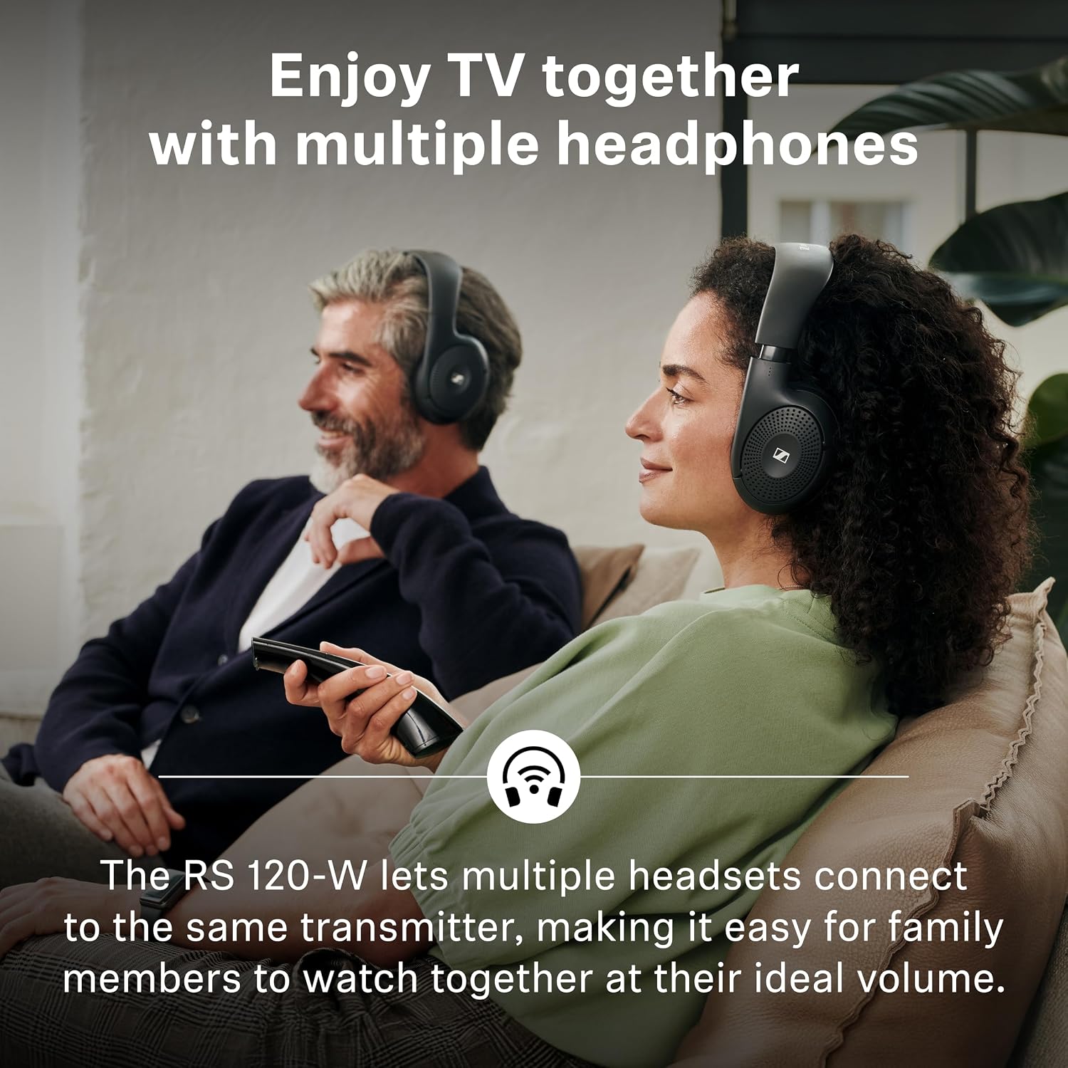 Sennheiser RS 120-W On-Ear Wireless Headphones for Crystal-clear TV Listening with 3 Sound Modes, Lightweight Design, Easy Volume Control, 60 m Range and Convenient Transmitter/Charger Combo - Black