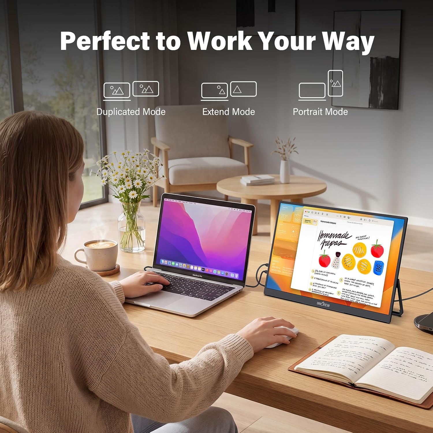 InnoView 15.6' Portable Monitor 60Hz 4K UHD 3840x2160 | 100% sRGB HDR | Travel Monitor with 2 USB-C & HDMI Ports | Second Screen for Laptop Mac PC Xbox PS5 Switch (Includes Adapter)