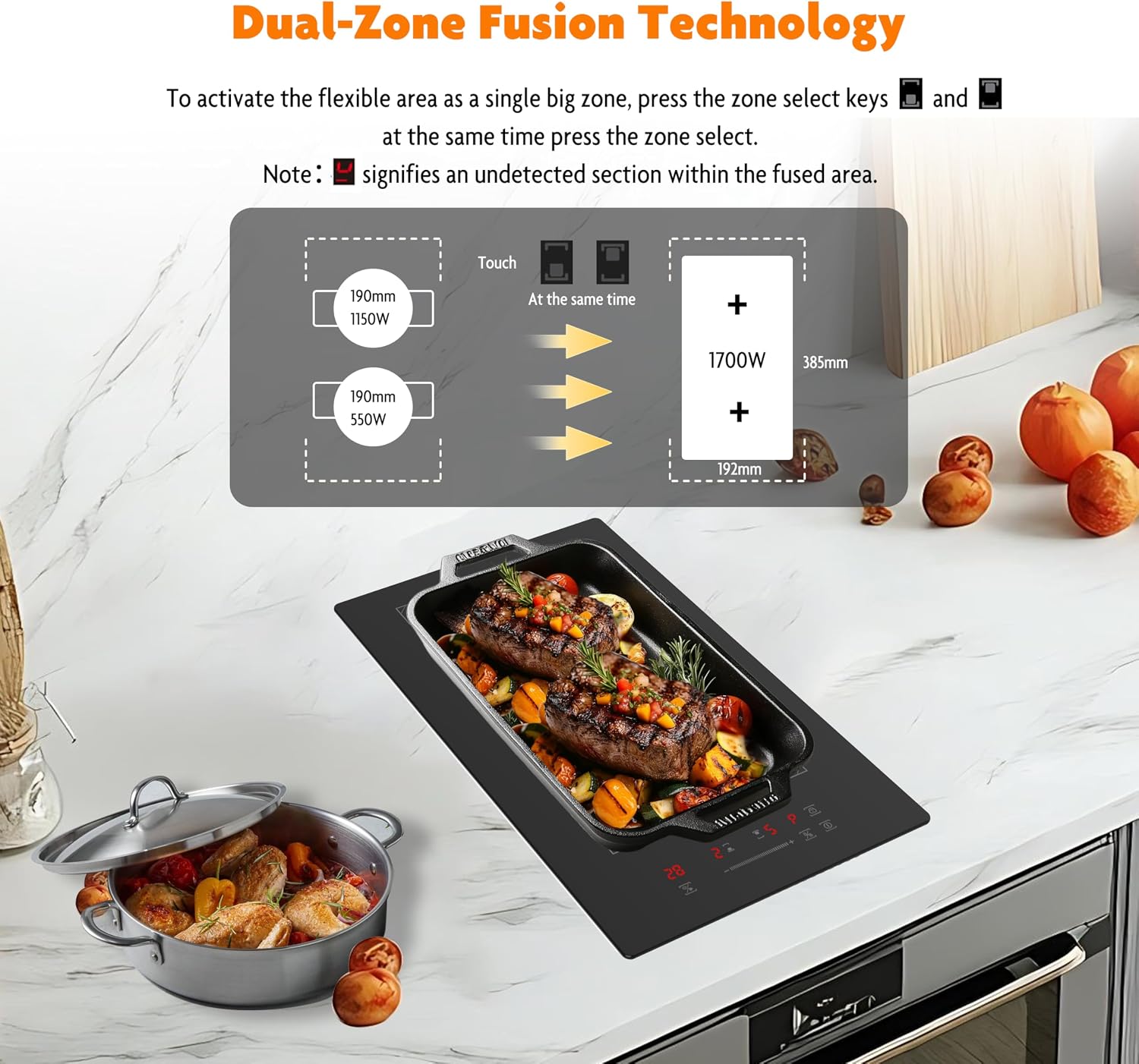 12 Inch Induction Cooktop 2 Burners, 1700W Built-in & Countertop Electric Stove with Plug, Slide Control, 9 Power Levels, Timer & Child Lock, 120V for Fast Heating