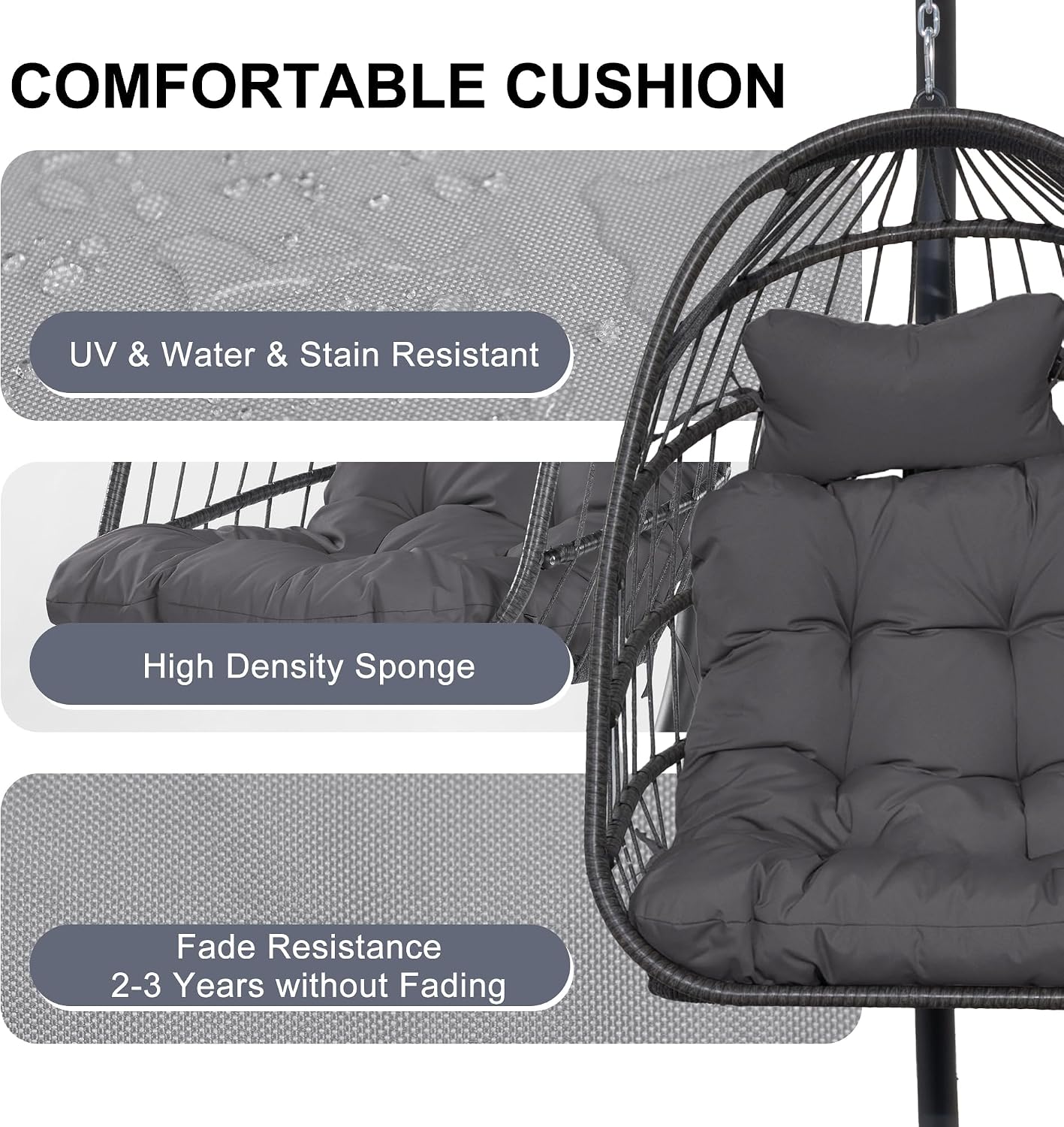 FINCATI Patio Swing Egg Chair with Stand,350lbs Egg Hanging Chair with Stand, Hammock Egg Chairs with Cushion for Outdoor Bedroom Balcony Dark Grey