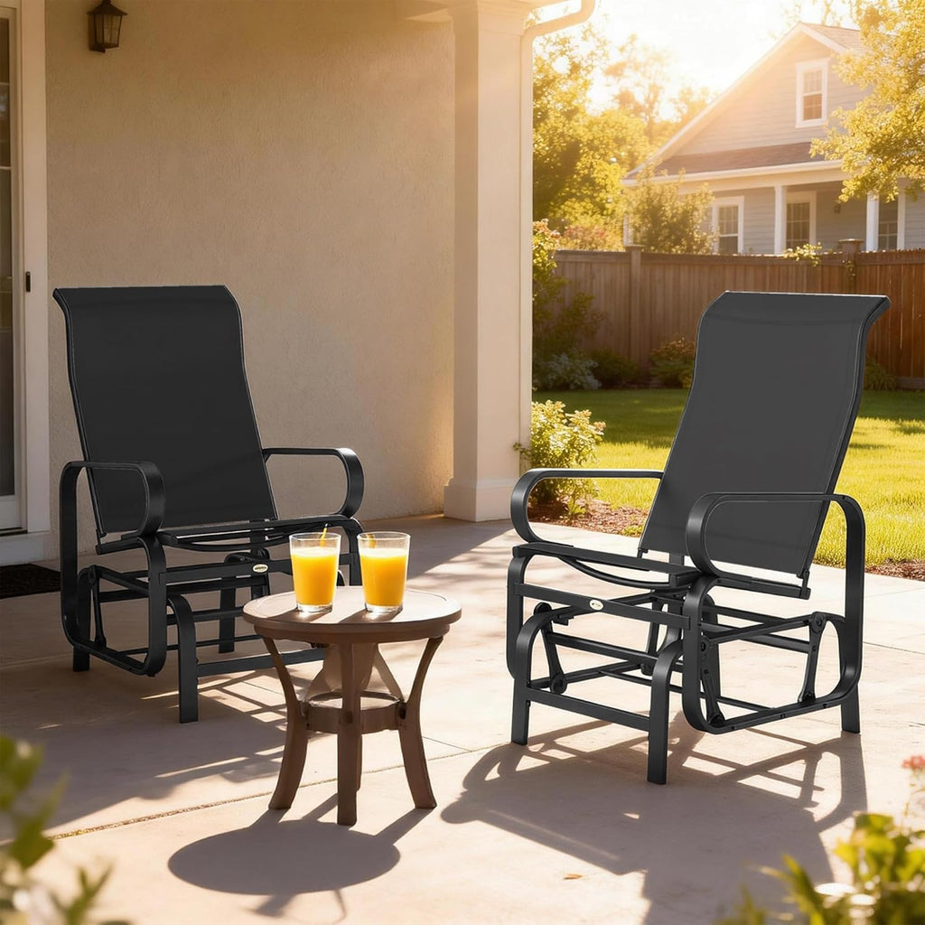 Outsunny Outdoor Glider Chair Set of 2, Gliders for Outside Patio with Smooth Rocking Mechanism and Lightweight Construction for Backyard, Black